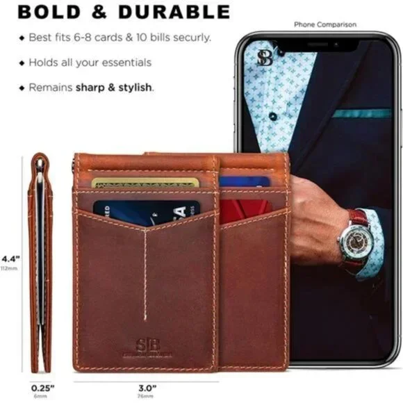 RFID Blocking Wallet Slim Bifold - Leather Minimalist Front Pocket Wallet, Men - Picture 3 of 6